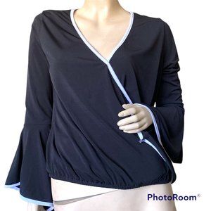 Marianne Black & White Angel Long Sleeves Women's V neck Top Size X-Large "EUC"